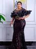 Ethnic Clothing 2024 Spring Summer Elegant African Women Short Sleeve Sequined Wedding Party Long Dress Africna Dresses For Maxi