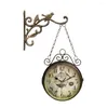 壁の時計両面時計金属ヨーロッパの丸い吊り下げ屋内屋外で錬された装飾なし