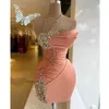 Formell 2024 för kvinnor rosa spets djupa v hals svansklänningar hemkomst mini klänning vestidos de gala yd estidos