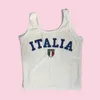 Kvinnors blusar skjortor italia brev mönster tryck sexig y2k haruku ärmlös gröda topp tank toppar streetwear yq240120