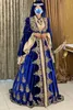 Abiti da sera marocchini in caftano maniche lunghe svasate blu royal e champagne con perline di cristallo arabo Dubai Abaya abiti da festa formali collo alto