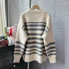 Swetry damskie HSA Autumn Winter O-Neck Pullover SWEATER 2024 DŁUGO RĘKOWY CONTRANT KONTRANT DUŻYCH DUŻYCH STRIPE LUSKIE DZIECKI