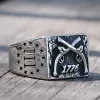 Vintage 1776 Indépendance Day Heavy Sugar 14K Or blanc Cowboy Men Anneaux Double Guns Punk Gothic Ring Mens Biker Jewelry