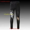 Buitenlandse handel mode high street nieuw trendy merk Black Angel-logo bedrukt met gaten, elastische slim fit jeans voor heren JEANS555