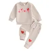 Kledingsets Babyjongenskleding Briefprint Sweatshirt met lange mouwen en elastische broek Set voor Valentijnsdag-outfit voor babymeisjes