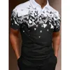 Modna męska koszula polo 3D Czarno -białe nadrukowane luźne bluzki odzieżowe Sumne krótkie rękawy 240118
