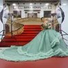 Mint Green Quinceanera Dresses Ball Gown Off The Shoulder Applique Tulle Tiered Beaded Puffy Mexican Sweet 16 Dresses 15 Anos
