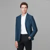 Men's Suits 2024 Spring Autumn Fashion Slim Fit Striped Blue Blazers Male British Smart Casual Business Groom Wedding Suit Jackets