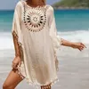 Kvinnors badkläder Canwedance Beach Cover -ups Hook Solid Color Tassel Sunscreen Sexig Swimears Bikinis Overdimensionerad virkningsklänning