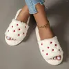 Pantoufles Red Love Home 2024 Pantoufle Printemps Automne Loisirs Plateforme antidérapante Chaud En Peluche Coton Couple Chaussures Plates