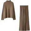 Women's Two Piece Pants 2024 Autumn And Winter Cashmere Sweater Knitted Loose Wide Leg Trouser Set Korean Fashion