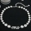 Fashion designer Miu Big Diamond Necklace for women High quality Full Diamond Party Stainless steel Collarbone Chain Dress Necklace Accessories Jewelry gift