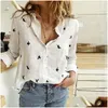 Womens Blouses Shirts Chamliforve Autumn White Yellow Button Lapel Cardigan Top Lady Loose Long Sleeve Oversized Shirt Drop Delivery A Dhln7