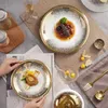 Тарелки с европейской керамической крышкой, позолоченные, декоративные блюда для западного ресторана, стейк, свадебный центр, десертные кухонные столовые приборы