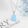 Necklace Earrings Set For Women Silver Color Rings Chain Necklaces Blue Oval Opal Jewelry Lovers Gift (Lam Hub Fong)