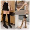 Mode winter enkellaarzen dames enkels gebreide laars Hoge laars Zwart lederen overknee laars Party Knight Boots Knielange laarzen voor platte dameslaarzen