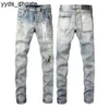 Purple dżinsy na 2024 mężczyzn Męskie marka załatana biała szczupła streetwearna umyta zniszczona dżinsowa dżinsowe spodnie 3LQR