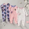 3-Pack Inverno Criança Bebê Meninos Meninas Manga Longa Algodão Envolto Pé Escalada Macacão Roupas Roupas para 0-12 Meses 240119