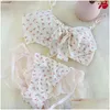 BHs Sets Japanische süße Kawaii Dessous BH Tanga Set Unterwäsche Slips für Frauen Mädchen Schulmädchen Lolita Spitze transparent und Panty Dro Dhyzk