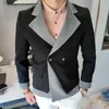 Men's Suits Mens Stylish Blazer Stitching Striped Hombre Men Jacket Stage Costumes For Singers Nightclub Party Male Terno Masculino