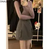 Women's Shorts Onalippa Safari Style Elstic Waist Skirt Drawstring Solid A Line Casual Multi Pockets Mini Skirts Korean Chic Women Clothes