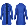 Costumes pour hommes Royal Blue Floral Jacquard Cosplay Long Costume Veste Hommes Steampunk Costume Médiéval Mens Pirate Viking Renaissance Tuxedo Manteaux