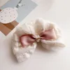 New French Beige Girl Style Wood Ear Edge Chiffon Bow Children's Clip with Steel Sausage Loop Hair Accessory