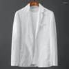 メンズスーツ2024ブレザージャケット春夏ソリッドスリムカジュアルビジネス薄い通気性白いY2Kリネンスーツコート男性