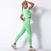 Aktif Setler Inlumine Dikişsiz Seksi Yoga Set Scims Push-Up Nefes Alabilir Kısa Kollu Yüksek Bel Karın Spor Pantolon Sabah Jog Tozluk