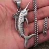 Punk 14K White Gold Swordfish Necklace Pendant For Men Women Fashion Nightclub Rock Biker Chain Necklace Jewelry Gift