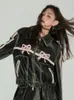 Women's Jackets ADAgirl Motorcycle Leather For Women Bow Graphic Bomber Outfits High Street Y2k Zipper Oversized Clothes Autumn Fashion