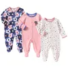 3-Pack Inverno Criança Bebê Meninos Meninas Manga Longa Algodão Envolto Pé Escalada Macacão Roupas Roupas para 0-12 Meses 240119