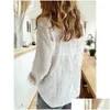 Womens Blouses Shirts Chamliforve Autumn White Yellow Button Lapel Cardigan Top Lady Loose Long Sleeve Oversized Shirt Drop Delivery A Dhln7