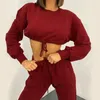Conjuntos ativos conjunto de esporte feminino roupas de fitness ginásio yoga treino manga longa colheita superior e leggings com bolsos roupas esportivas