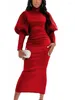 Ethnic Clothing Evening African Dresses For Women Nigerian Africa Clothes Long Sleeve Stand Collar High Waisted Party Dress Midi Sexy Robe