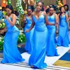 African Blue Junior Bridesmaid Dresses Mermaid Spaghetti Straps Pärlade spets Lång brudtärklänning för flickor för svarta kvinnor Bröllopsgästkläder i bröllop NR015