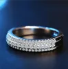 Drop Ship Trouwringen 925 Sterling Zilver Vulling Drie Rijen 5A Kubieke Zirkoon CZ Diamant Eenvoudige Mode-sieraden Party Eternity Vrouwen verlovingsband Ring