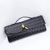 Evening Woven Clutch: Handcrafted, Metal Clasp Front Flap Lock ,Chic Grid with Golden Hardware - Elegant Small Square Shoulder & Crossbody Bag Women Leather Bag