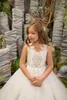 Flickaklänningar Champagne Flower Dress for Wedding Ivory Lace Tulle Puffy Applices Birthday Ball Ball Gowns Princess First Communion