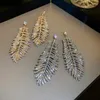 Kolczyki Dangle Freetry luksus pełny kropla pióra z liściami raszestonu dla kobiet czeskie geometryczne kryształowe wiszące wesela biżuteria