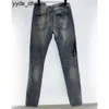 Paarse jeans ontwerpers heren Jean Hombre broek heren borduurwerk patchwork merk motorfiets broek heren skinny gescheurd voor trend vintage YO20