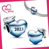 Sterling Blue 2023 Mezuniyet Kalp Charm Fit Bilezik Sier Mücevher Yapımı için Orijinal Takılar