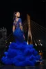 Party Dresses Luxury Ruffles Mermaid Prom Appliques Lace Glitter Full Sleeves Formal Evening Dress Court Train Women Long Gowns
