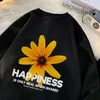 Женские толстовки с цветочным принтом «Счастье», женские корейские толстовки, замшевые повседневные осенние уличные пуловеры в стиле хип-хоп, женские пуловеры с круглым вырезом