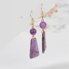 Dangle Earrings天然石の台形形状ペンダントLapis Lazuli Amethyst Charm Gold Color Drop for women Jewelry