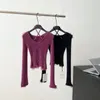 Women's Sweaters Imitation Mink Knitted Sweater Sexy Purple Tight Hanging Neck Top Long-sleeve Women