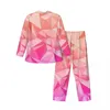 Nachtkleding voor heren Tweekleurige roze pyjamasets Herfstmozaïekontwerp Zacht Slaapkamer Unisex Stuk Casual Oversize Grafisch Nachtkleding Cadeau