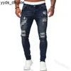 Fioletowe dżinsy dziura 2020 Męskie spodnie Seksowne spodnie swobodny letni jesień mężczyzna rozerwany chude spodnie szczupłe motocyklowe spodnie FGEX