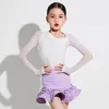 Scene Wear Children Latin Dance Clothes Girls Training Suit Cha Rumba Samba Practice Dress White Tops Purple Kjol DNV19157