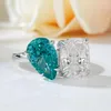 クラスターリングvinregem砕いたカット7 11mmラボParaiba Tourmaline Gemstone 925 Sterling Silver Women Wedding Jewelryギフト